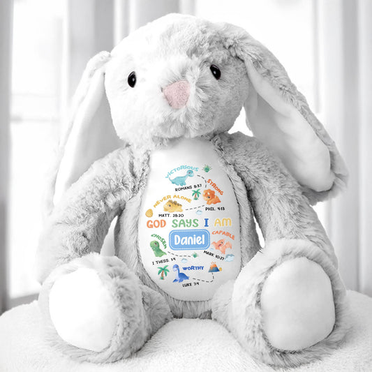 God Says I Am Victorious, Strong, Capable, Personalized Bunny - Personalized Stuffed Bunny - KID038_BUN