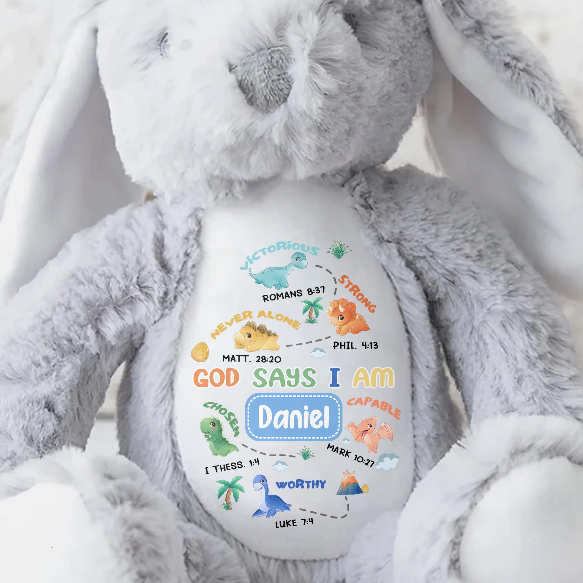 God Says I Am Victorious, Strong, Capable, Personalized Bunny - Personalized Stuffed Bunny - KID038_BUN