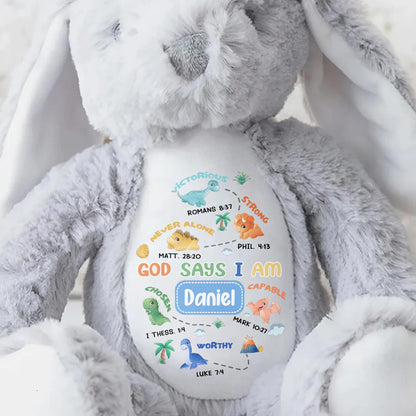 God Says I Am Victorious, Strong, Capable, Personalized Bunny - Personalized Stuffed Bunny - KID038_BUN