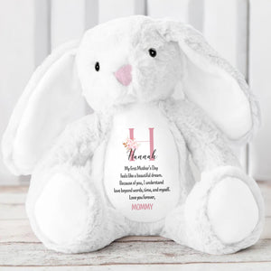 My First Mother's Day Feels Like A Beautiful Dream, Stuffed Bunny, Heart, Flowers - Personalized Stuffed Bunny - KID039_BUN