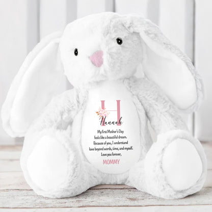 My First Mother's Day Feels Like A Beautiful Dream, Stuffed Bunny, Heart, Flowers - Personalized Stuffed Bunny - KID039_BUN