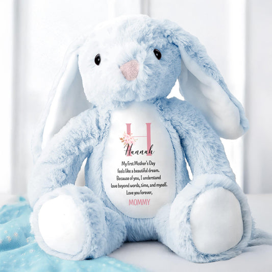 My First Mother's Day Feels Like A Beautiful Dream, Stuffed Bunny, Heart, Flowers - Personalized Stuffed Bunny - KID039_BUN