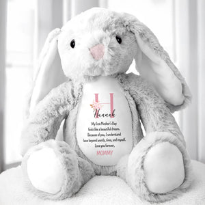 My First Mother's Day Feels Like A Beautiful Dream, Stuffed Bunny, Heart, Flowers - Personalized Stuffed Bunny - KID039_BUN