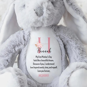 My First Mother's Day Feels Like A Beautiful Dream, Stuffed Bunny, Heart, Flowers - Personalized Stuffed Bunny - KID039_BUN