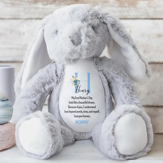 My First Mother's Day Feels Like A Beautiful Dream, Stuffed Bunny, Heart, Flowers - Personalized Stuffed Bunny - KID039_BUN