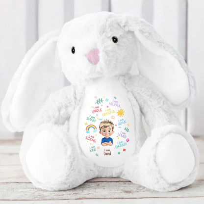 I Am Unique, I Am Helpful, I Am Grateful, Positive Affirmations On Bunny - Personalized Stuffed Bunny - KID041_BUN