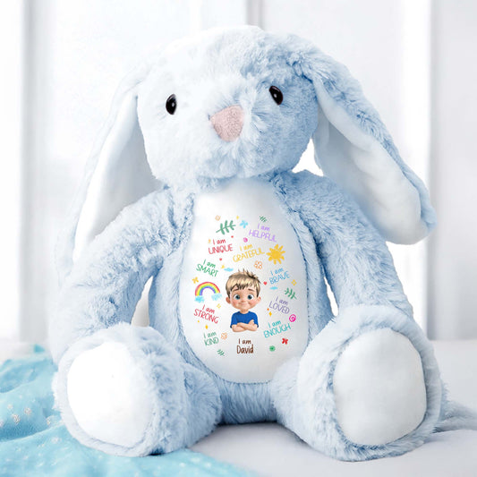 I Am Unique, I Am Helpful, I Am Grateful, Positive Affirmations On Bunny - Personalized Stuffed Bunny - KID041_BUN