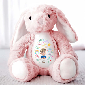I Am Unique, I Am Helpful, I Am Grateful, Positive Affirmations On Bunny - Personalized Stuffed Bunny - KID041_BUN