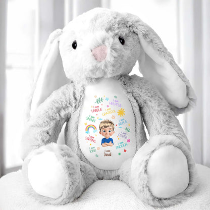 I Am Unique, I Am Helpful, I Am Grateful, Positive Affirmations On Bunny - Personalized Stuffed Bunny - KID041_BUN