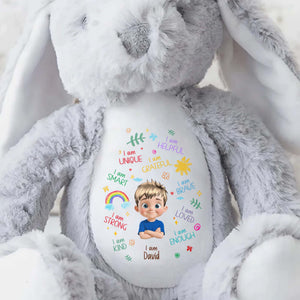 I Am Unique, I Am Helpful, I Am Grateful, Positive Affirmations On Bunny - Personalized Stuffed Bunny - KID041_BUN
