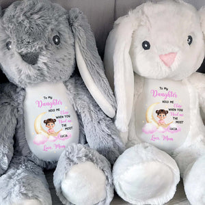 To My Daughter Hold Me Close, Stuffed Bunny, Moon and Clouds - Personalized Stuffed Bunny - KID042_BUN