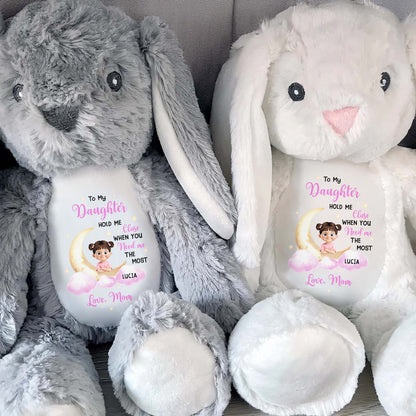 To My Daughter Hold Me Close, Stuffed Bunny, Moon and Clouds - Personalized Stuffed Bunny - KID042_BUN