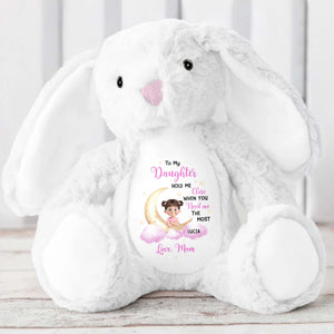 To My Daughter Hold Me Close, Stuffed Bunny, Moon and Clouds - Personalized Stuffed Bunny - KID042_BUN