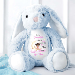 To My Daughter Hold Me Close, Stuffed Bunny, Moon and Clouds - Personalized Stuffed Bunny - KID042_BUN