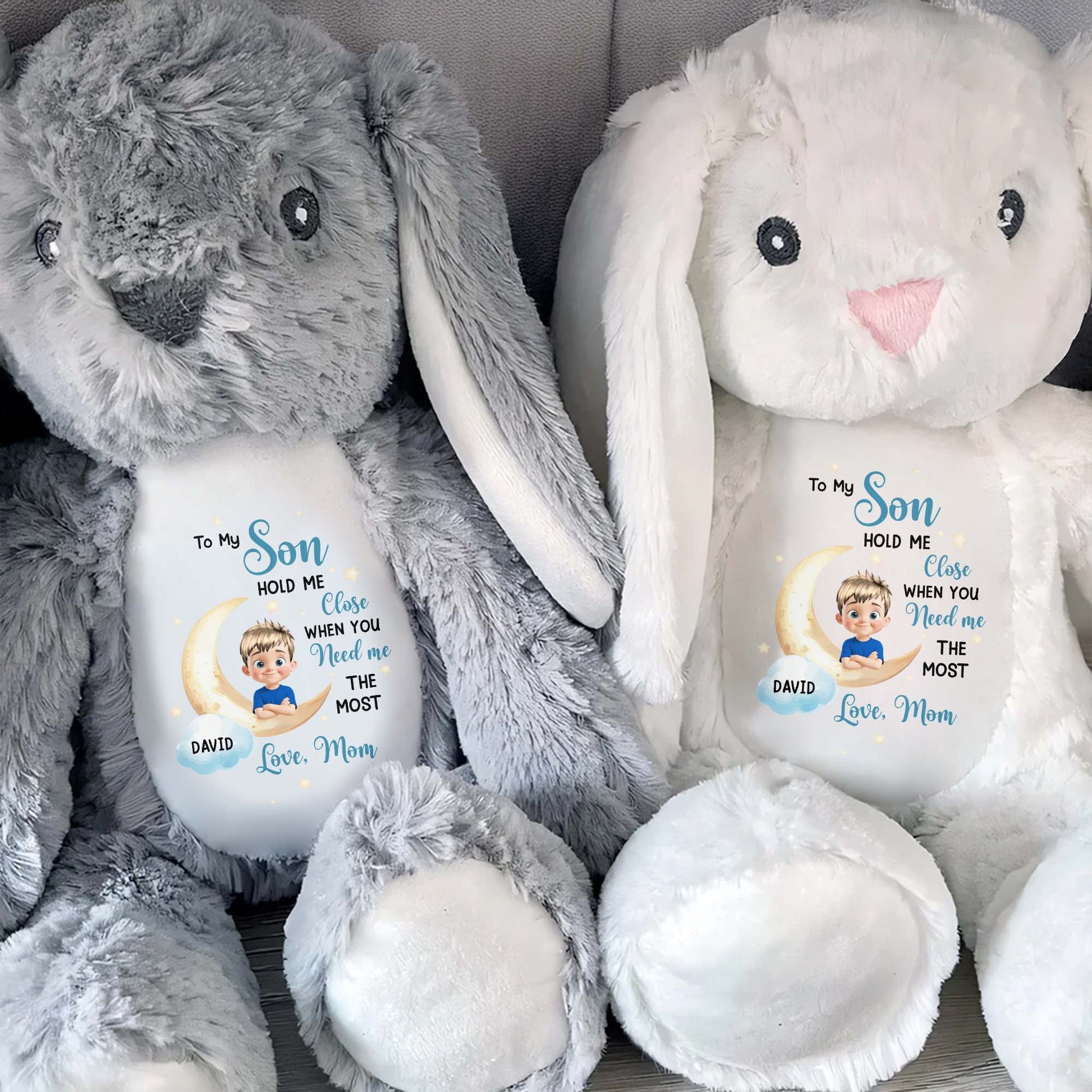 To My Son, Hold Me Close When You Need Me The Most, Embracing Arms - Personalized Stuffed Bunny - KID043_BUN