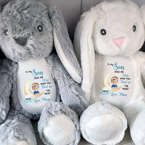 To My Son, Hold Me Close When You Need Me The Most, Embracing Arms - Personalized Stuffed Bunny - KID043_BUN