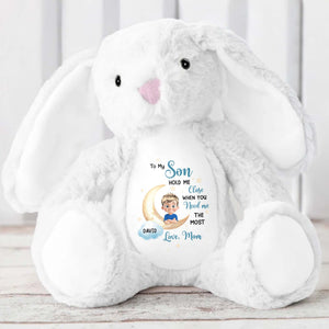To My Son, Hold Me Close When You Need Me The Most, Embracing Arms - Personalized Stuffed Bunny - KID043_BUN