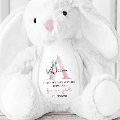 Thank You Very Much For Being Our Flower Girl, Stuffed Bunny With Floral Design - Personalized Stuffed Bunny - KID049_BUN