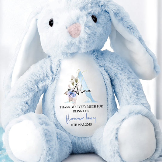 Thank You Very Much For Being Our Flower Girl, Stuffed Bunny With Floral Design - Personalized Stuffed Bunny - KID049_BUN