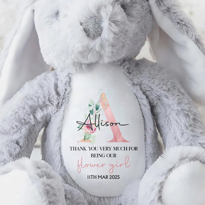 Thank You Very Much For Being Our Flower Girl, Stuffed Bunny With Floral Design - Personalized Stuffed Bunny - KID049_BUN