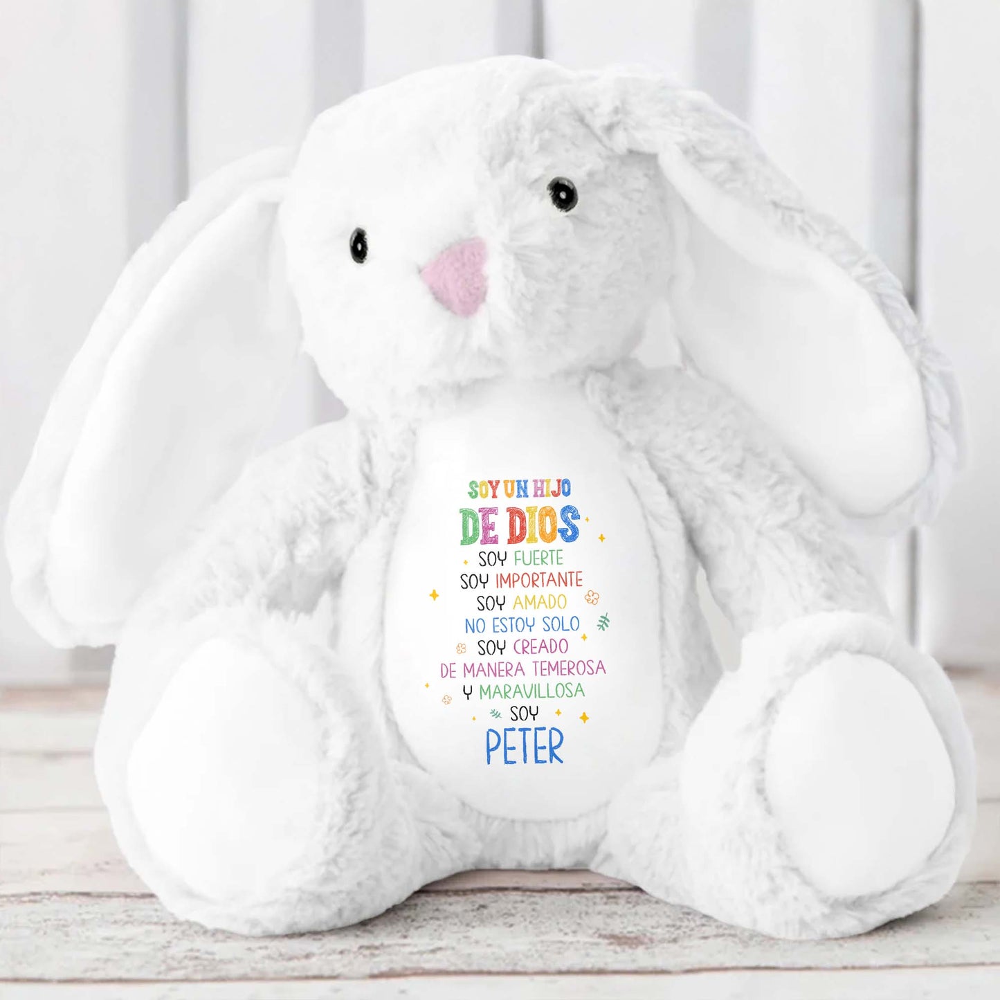 Soy Un Hijo De Dios, Soy Fuerte, Stuffed Bunny - Personalized Stuffed Bunny - KID050_BUN