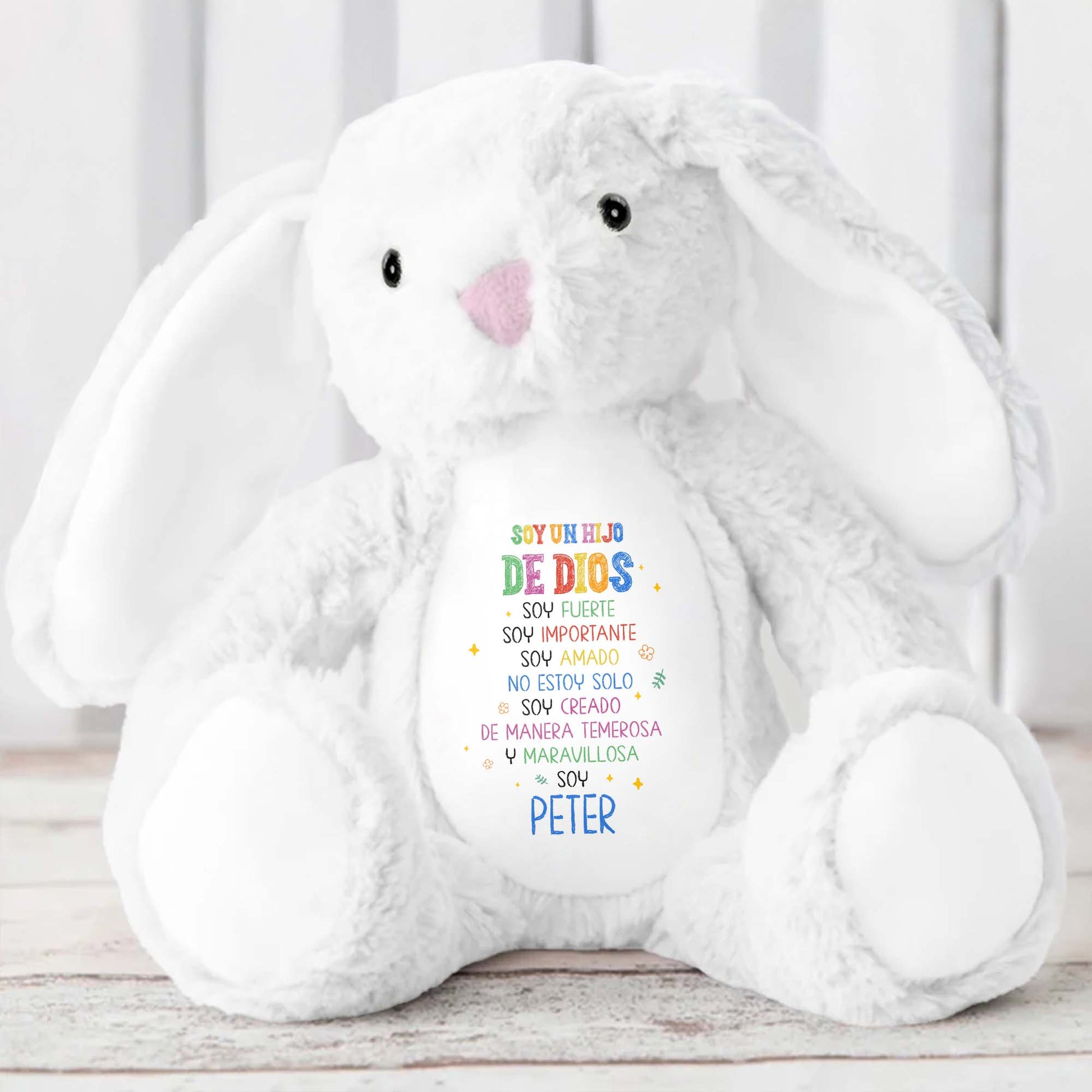 Soy Un Hijo De Dios, Soy Fuerte, Stuffed Bunny - Personalized Stuffed Bunny - KID050_BUN