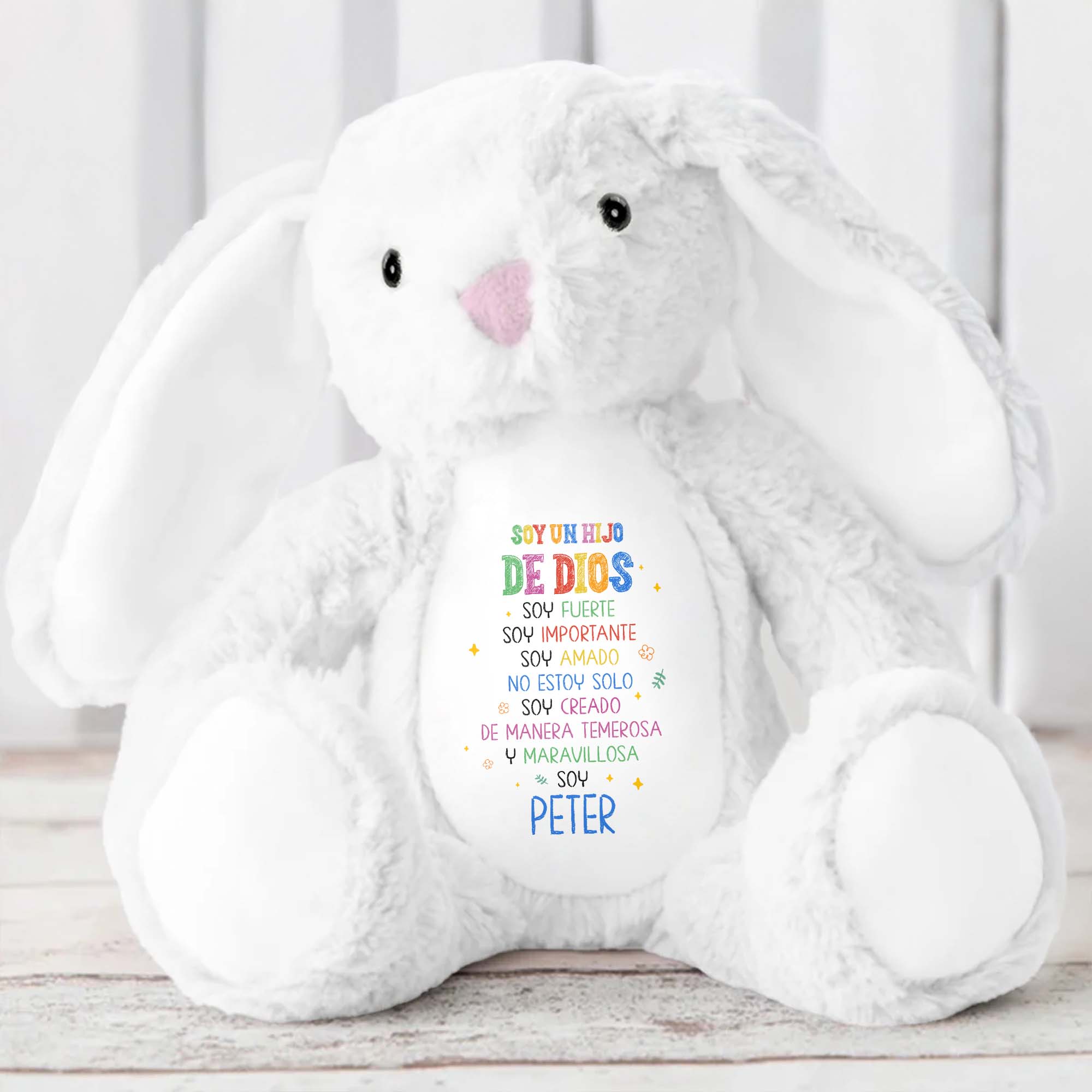 Soy Un Hijo De Dios, Soy Fuerte, Stuffed Bunny - Personalized Stuffed Bunny - KID050_BUN