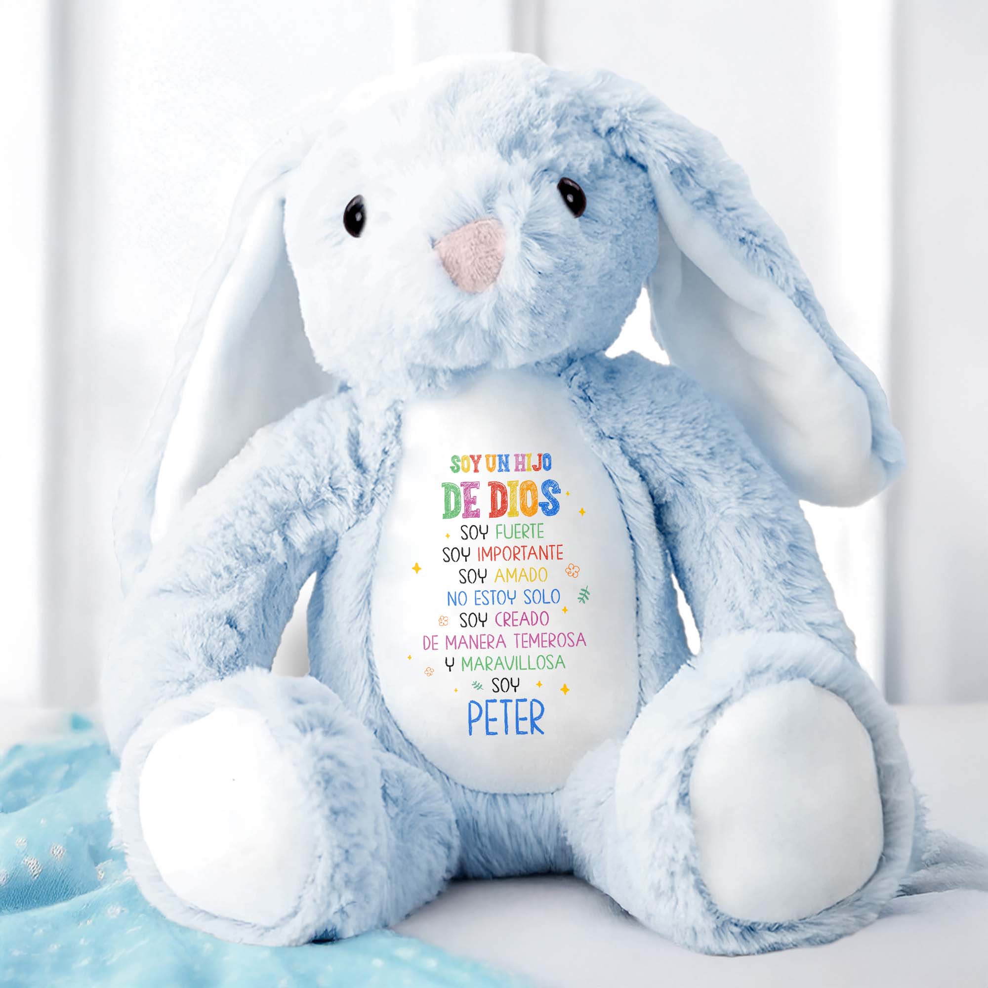 Soy Un Hijo De Dios, Soy Fuerte, Stuffed Bunny - Personalized Stuffed Bunny - KID050_BUN