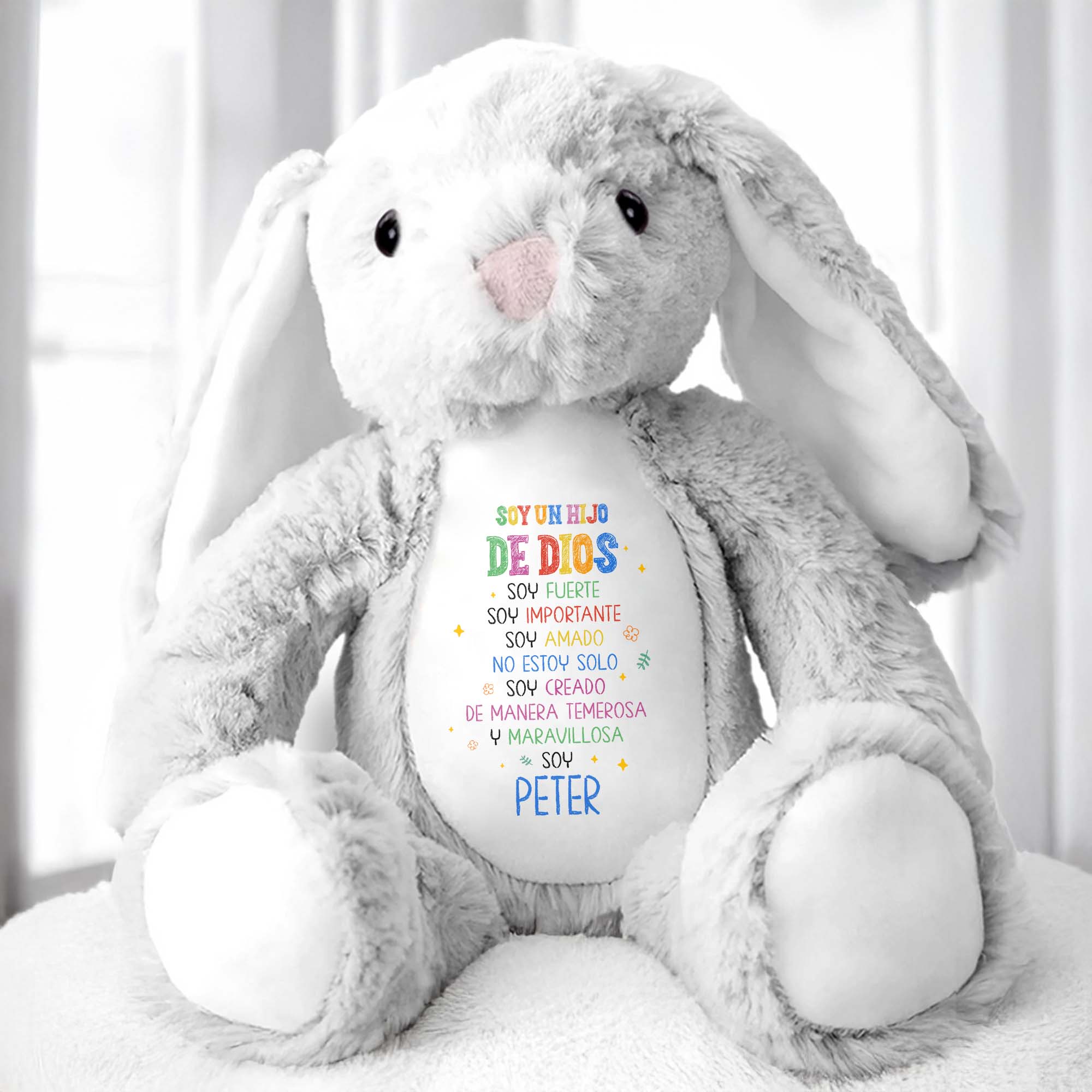 Soy Un Hijo De Dios, Soy Fuerte, Stuffed Bunny - Personalized Stuffed Bunny - KID050_BUN