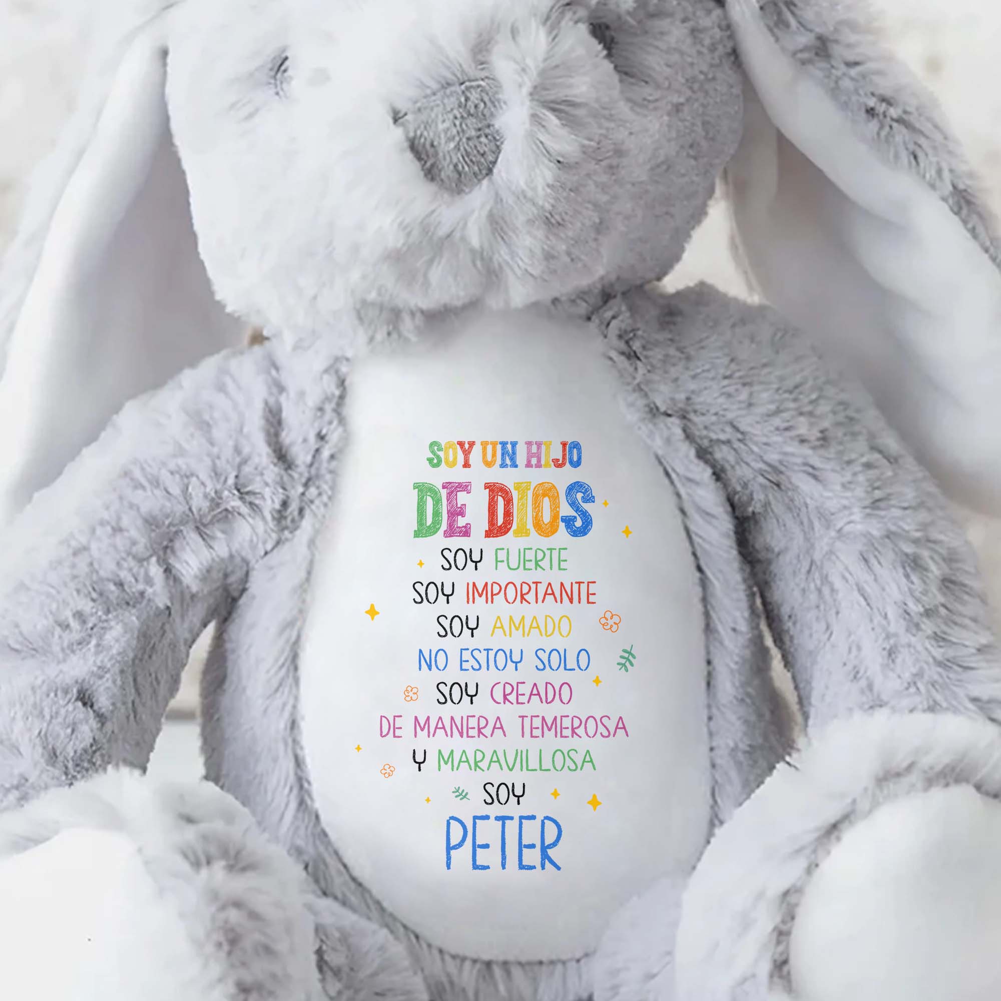 Soy Un Hijo De Dios, Soy Fuerte, Stuffed Bunny - Personalized Stuffed Bunny - KID050_BUN