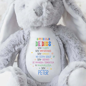 Soy Un Hijo De Dios, Soy Fuerte, Stuffed Bunny - Personalized Stuffed Bunny - KID050_BUN