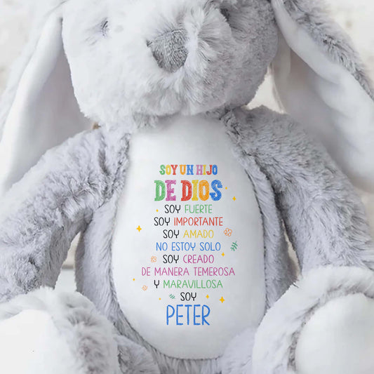 Soy Un Hijo De Dios, Soy Fuerte, Stuffed Bunny - Personalized Stuffed Bunny - KID050_BUN