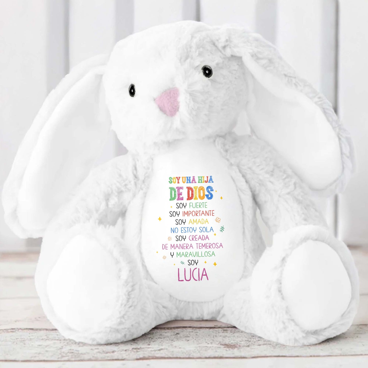 Soy Una Hija De Dios, Soy Fuerte, Stuffed Bunny - Personalized Stuffed Bunny - KID051_BUN
