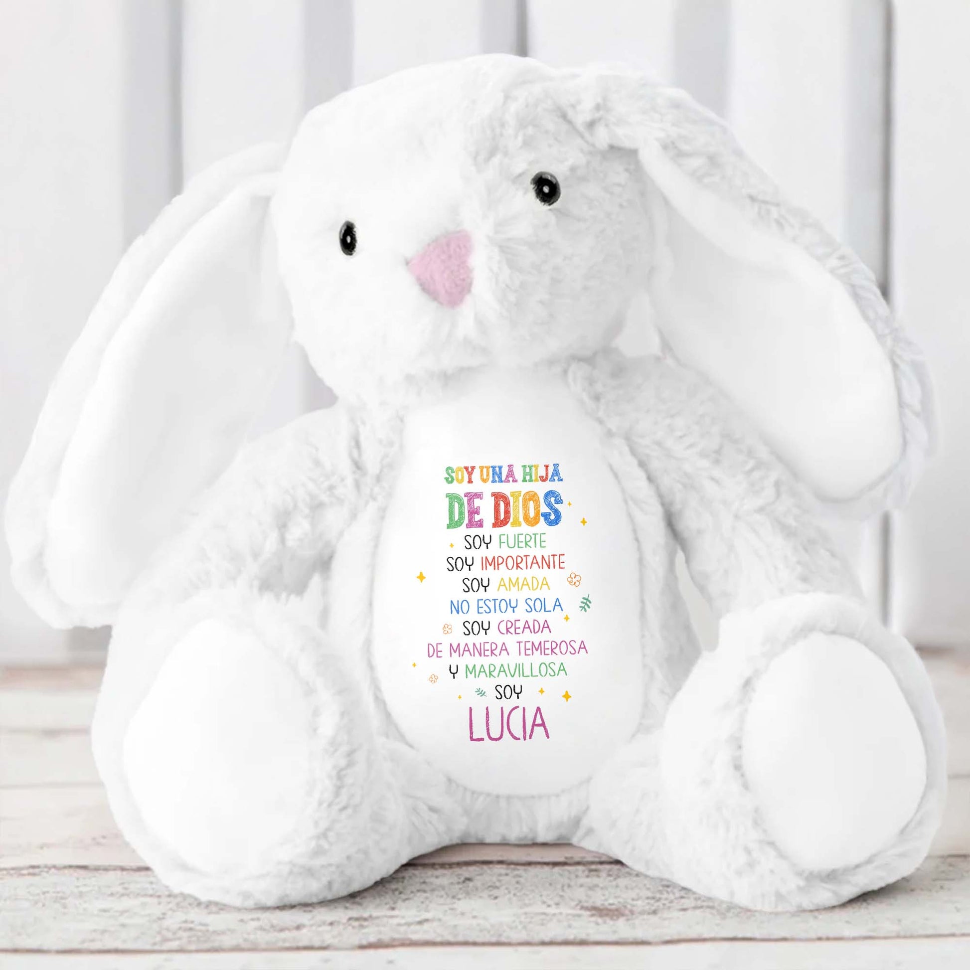 Soy Una Hija De Dios, Soy Fuerte, Stuffed Bunny - Personalized Stuffed Bunny - KID051_BUN