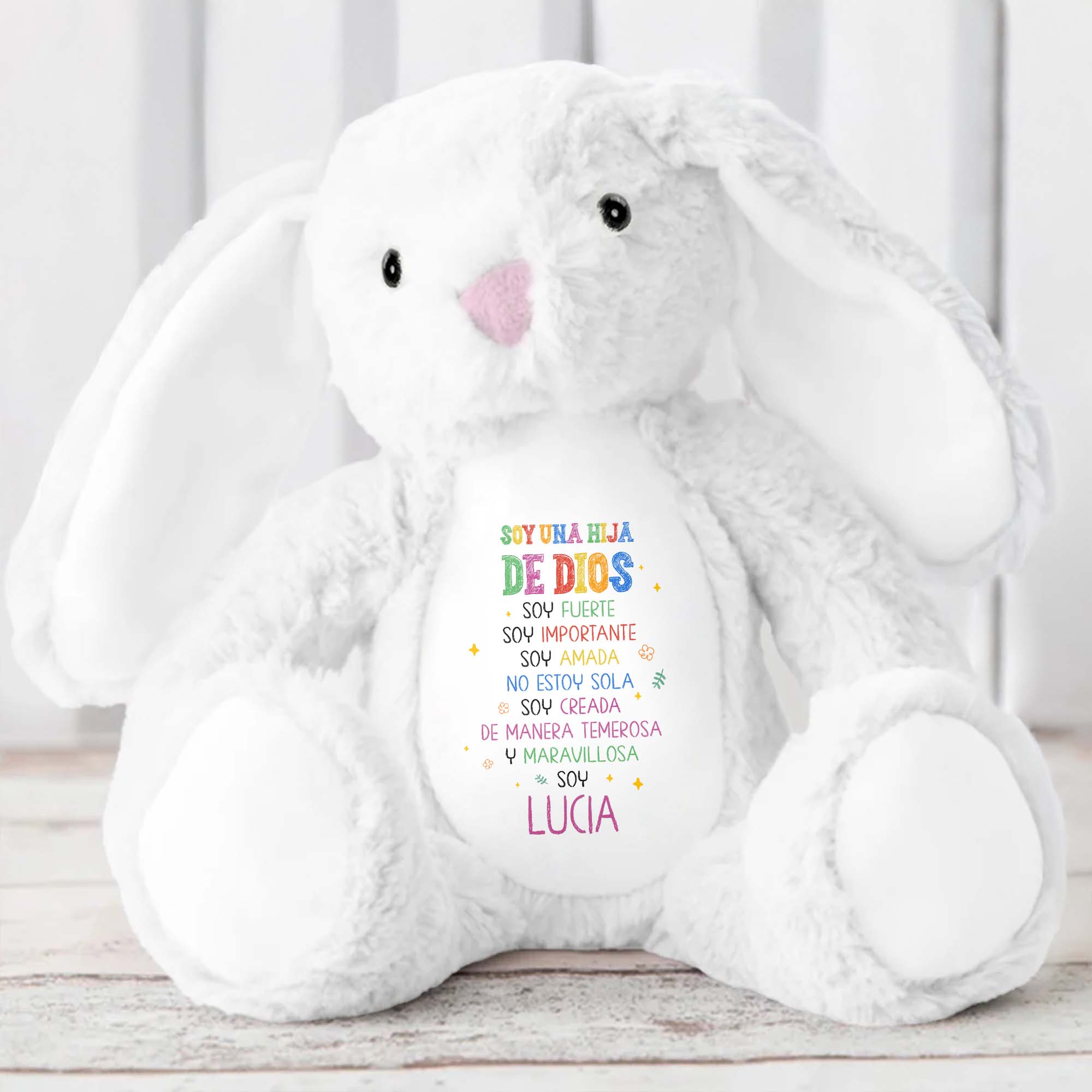 Soy Una Hija De Dios, Soy Fuerte, Stuffed Bunny - Personalized Stuffed Bunny - KID051_BUN