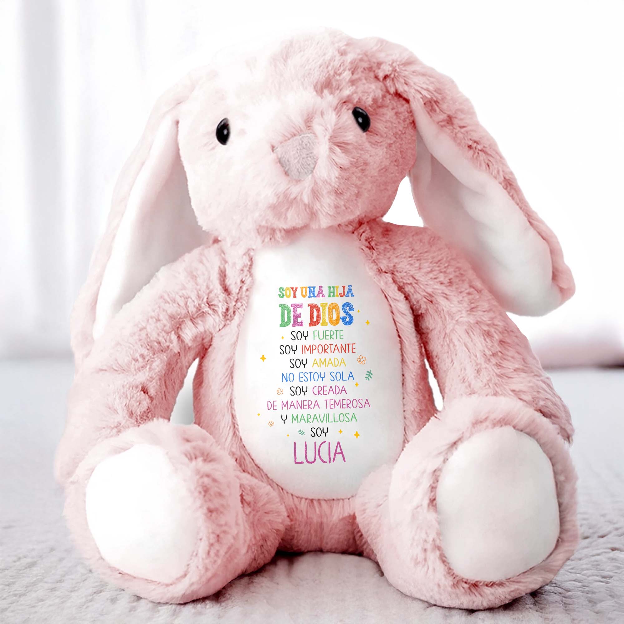Soy Una Hija De Dios, Soy Fuerte, Stuffed Bunny - Personalized Stuffed Bunny - KID051_BUN