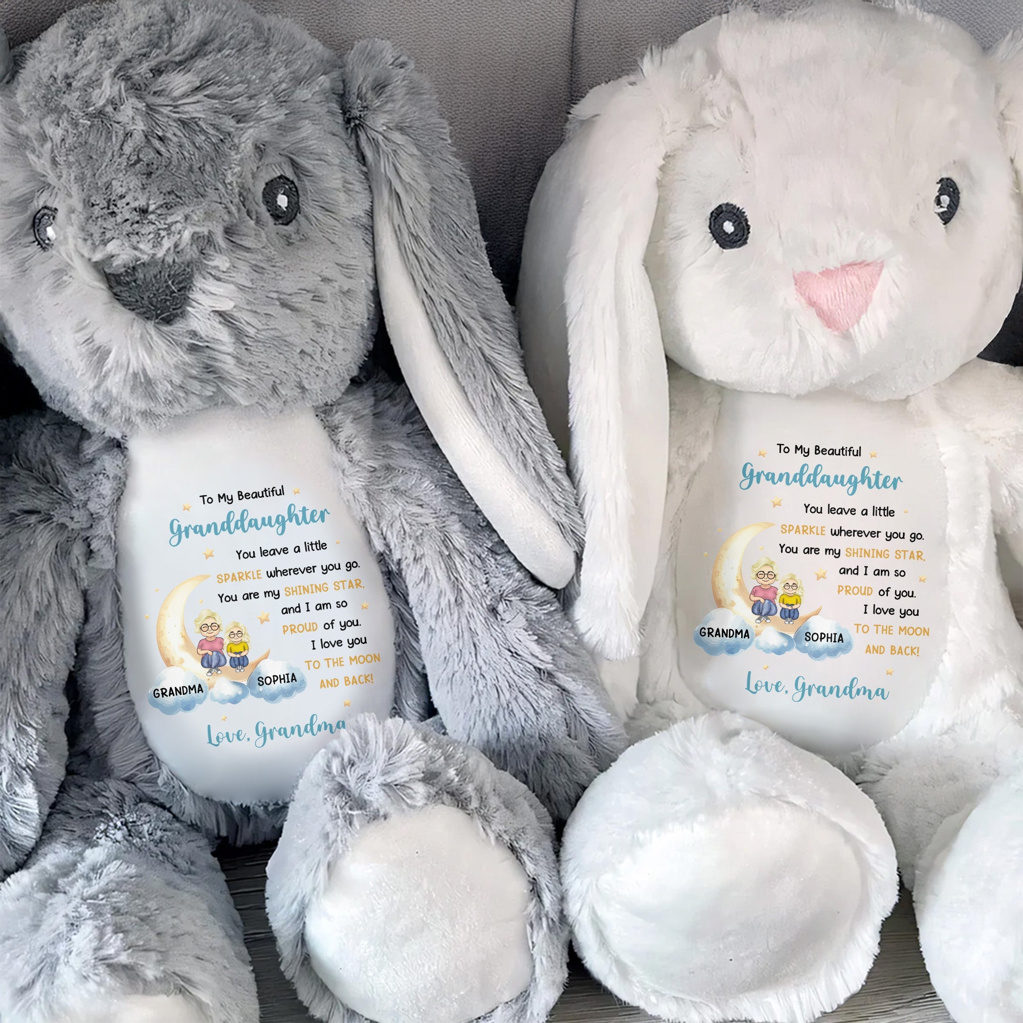 To My Beautiful Granddaughter, You Leave A Little Sparkle Wherever You Go, Stuffed Bunny and Stars - Personalized Stuffed Bunny - KID053_BUN