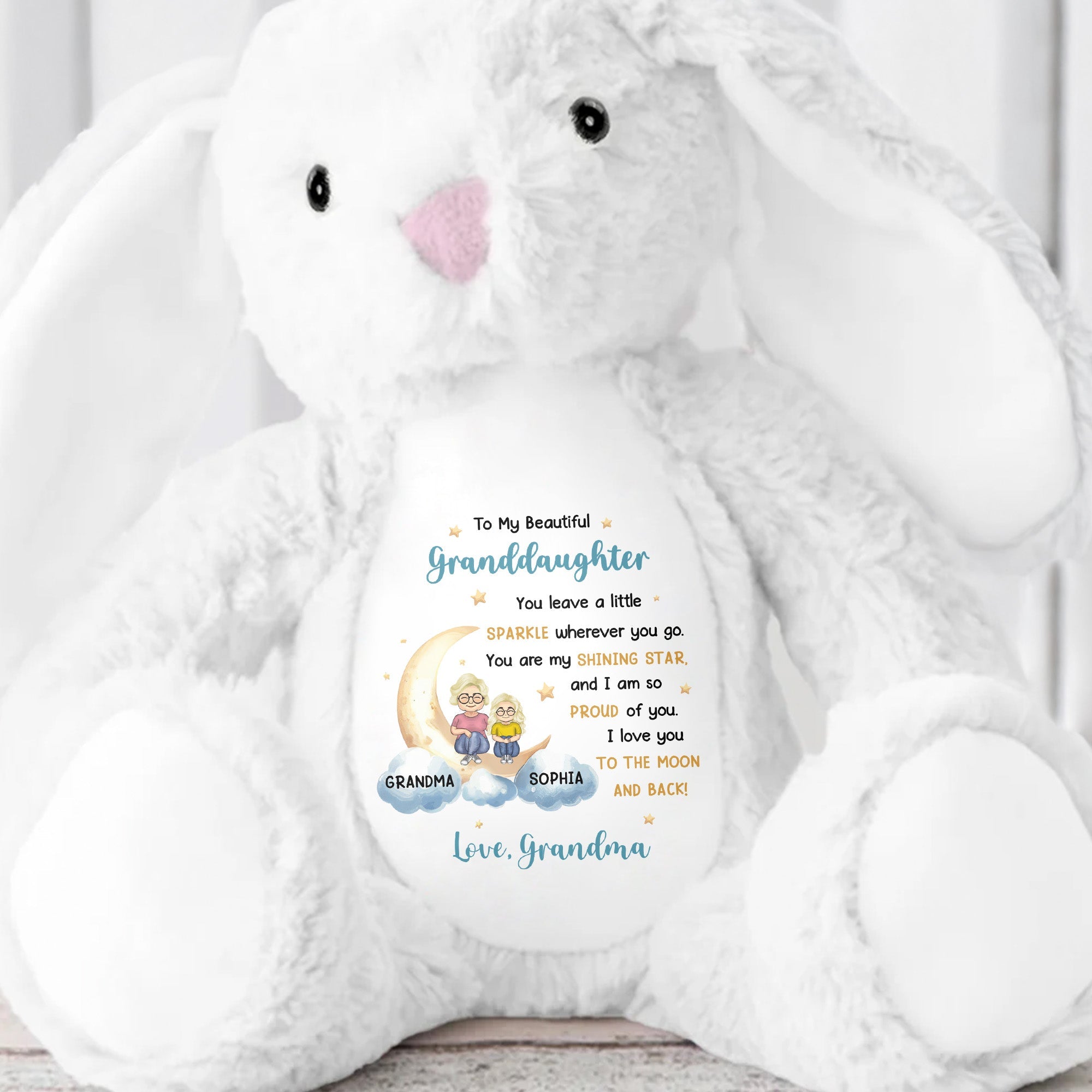 To My Beautiful Granddaughter, You Leave A Little Sparkle Wherever You Go, Stuffed Bunny and Stars - Personalized Stuffed Bunny - KID053_BUN