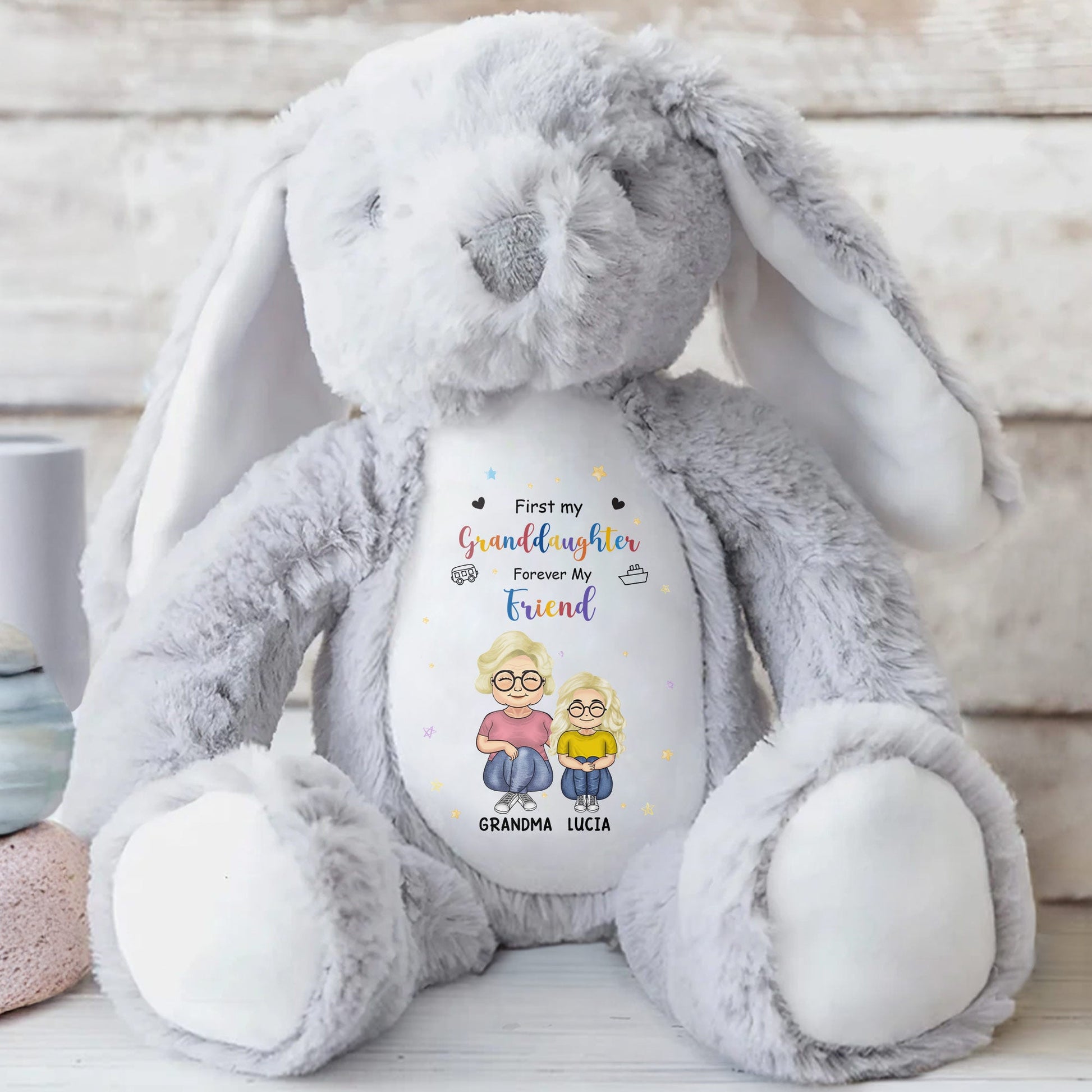 First My Granddaughter, Forever My Friend, Cartoon Characters - Personalized Stuffed Bunny - KID054_BUN