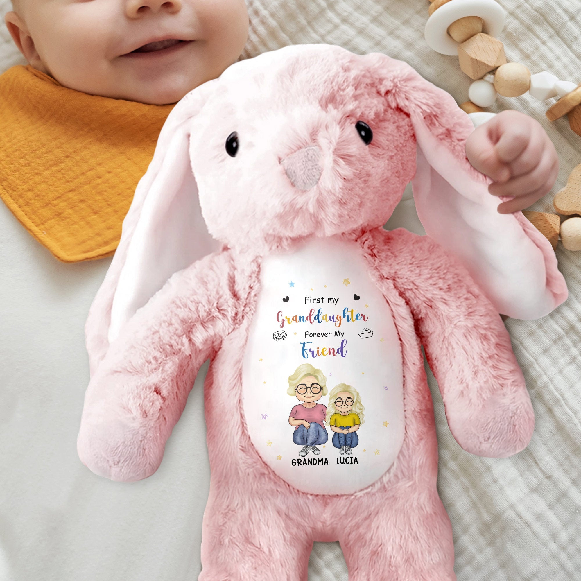 First My Granddaughter, Forever My Friend, Cartoon Characters - Personalized Stuffed Bunny - KID054_BUN