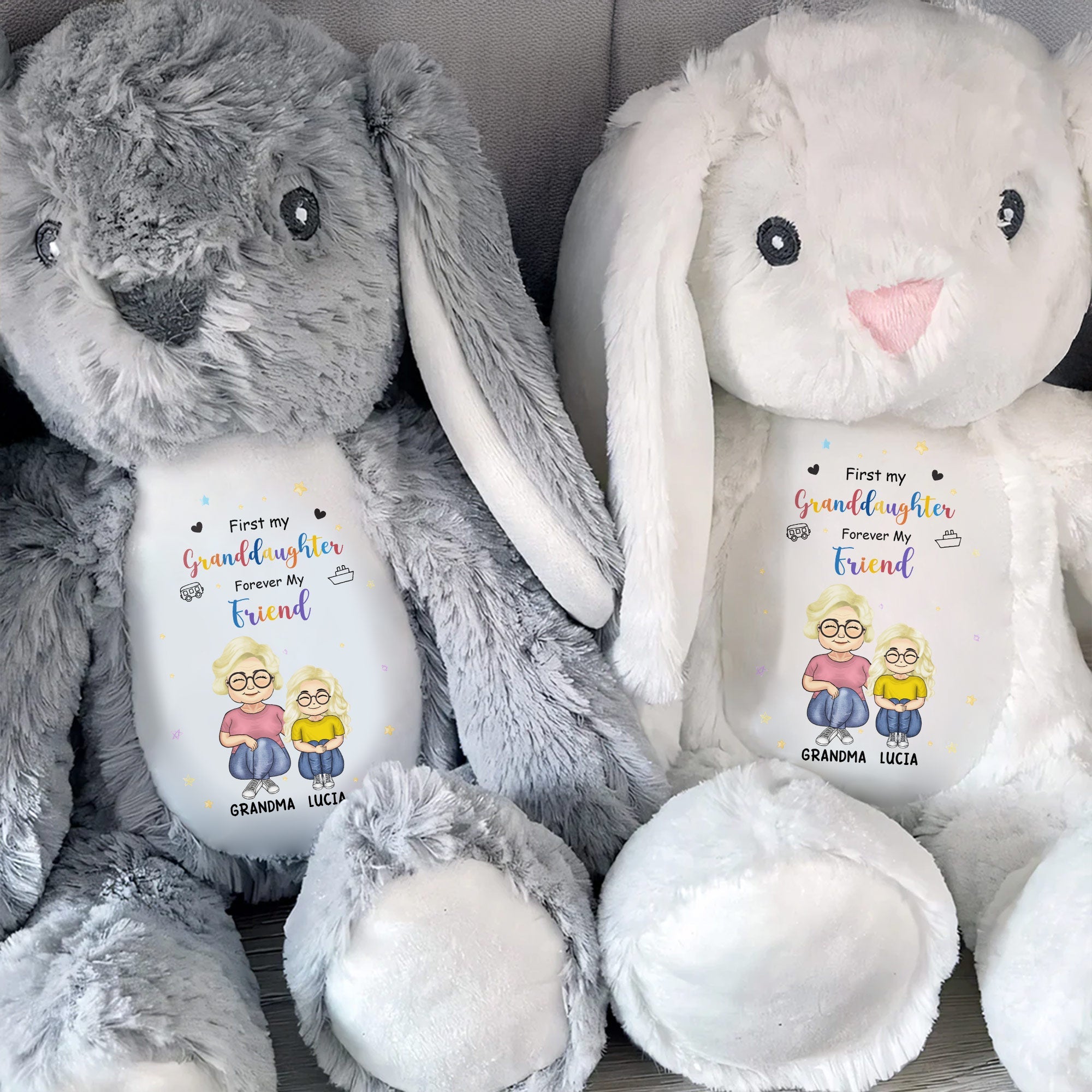 First My Granddaughter, Forever My Friend, Cartoon Characters - Personalized Stuffed Bunny - KID054_BUN