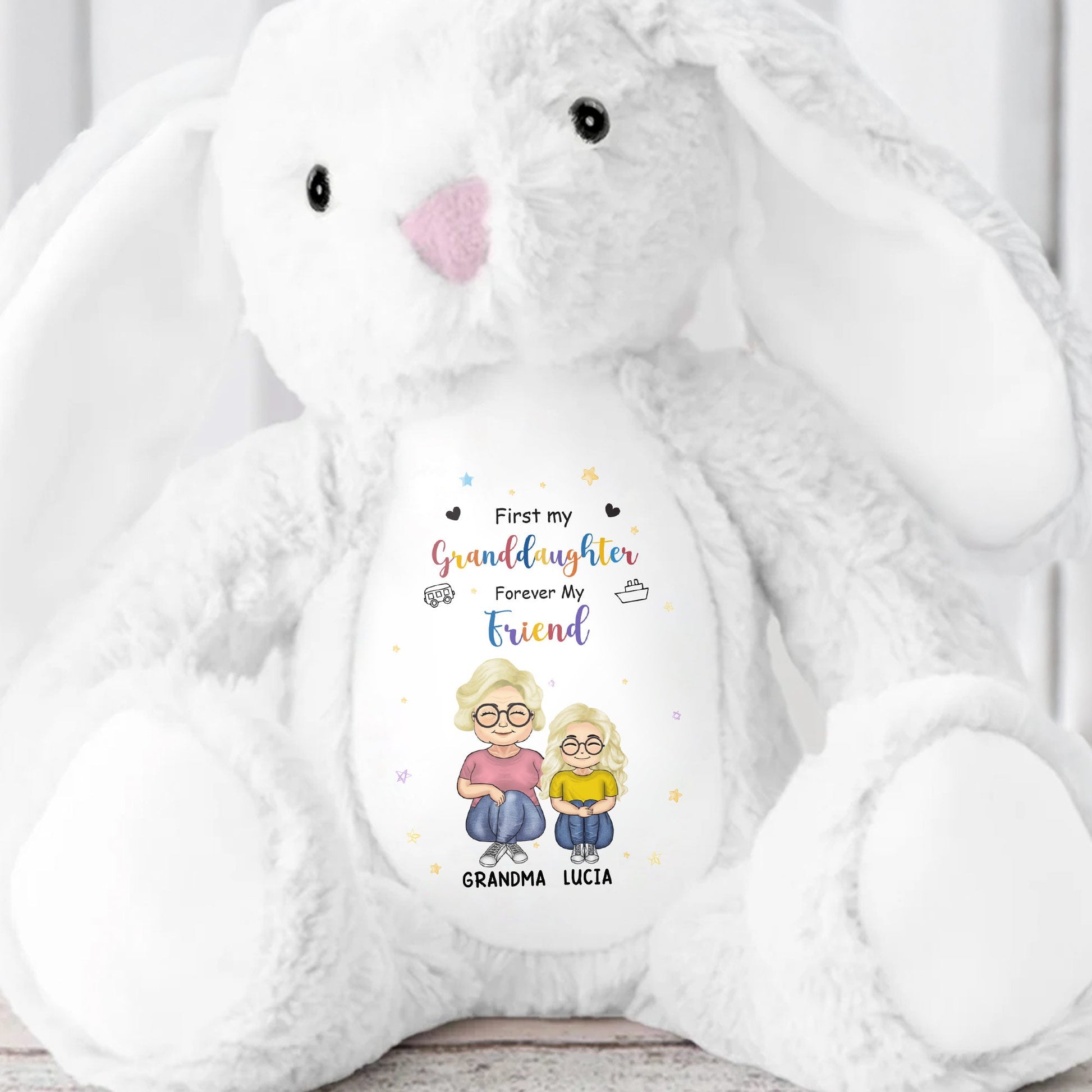 First My Granddaughter, Forever My Friend, Cartoon Characters - Personalized Stuffed Bunny - KID054_BUN