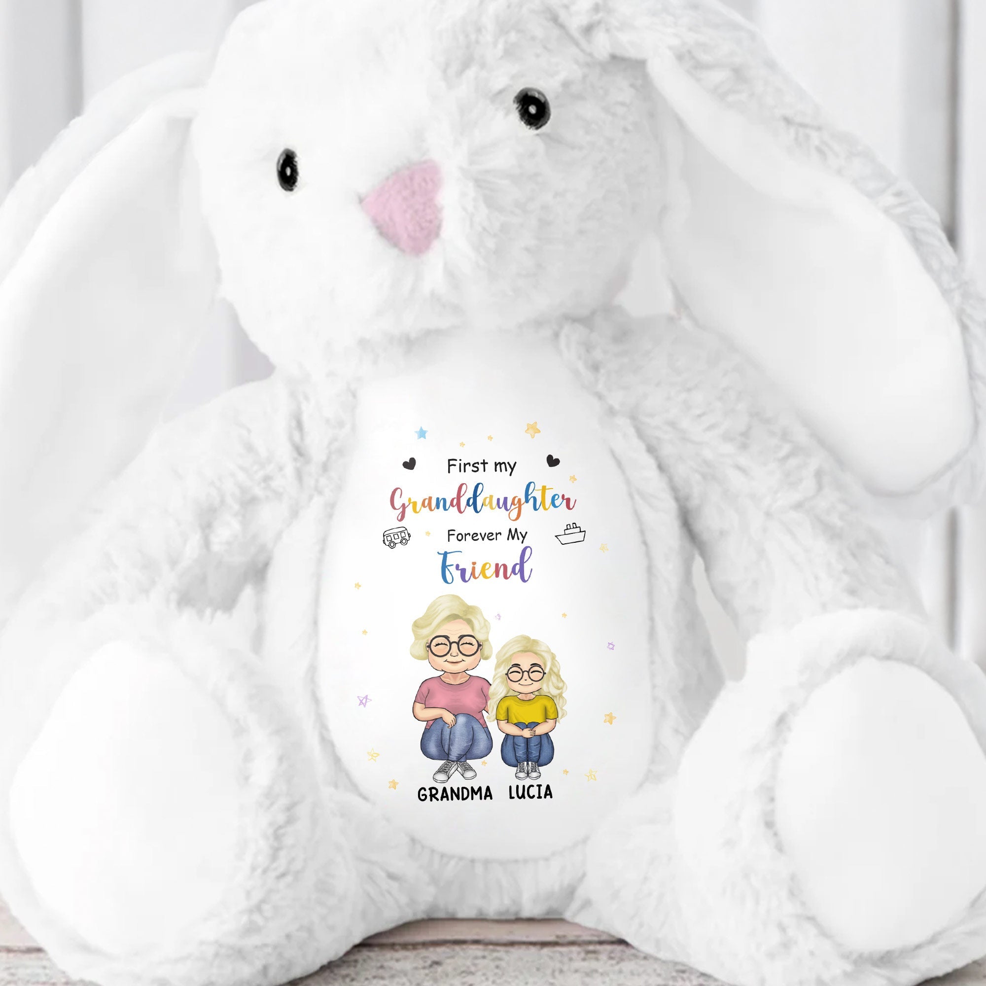 First My Granddaughter, Forever My Friend, Cartoon Characters - Personalized Stuffed Bunny - KID054_BUN