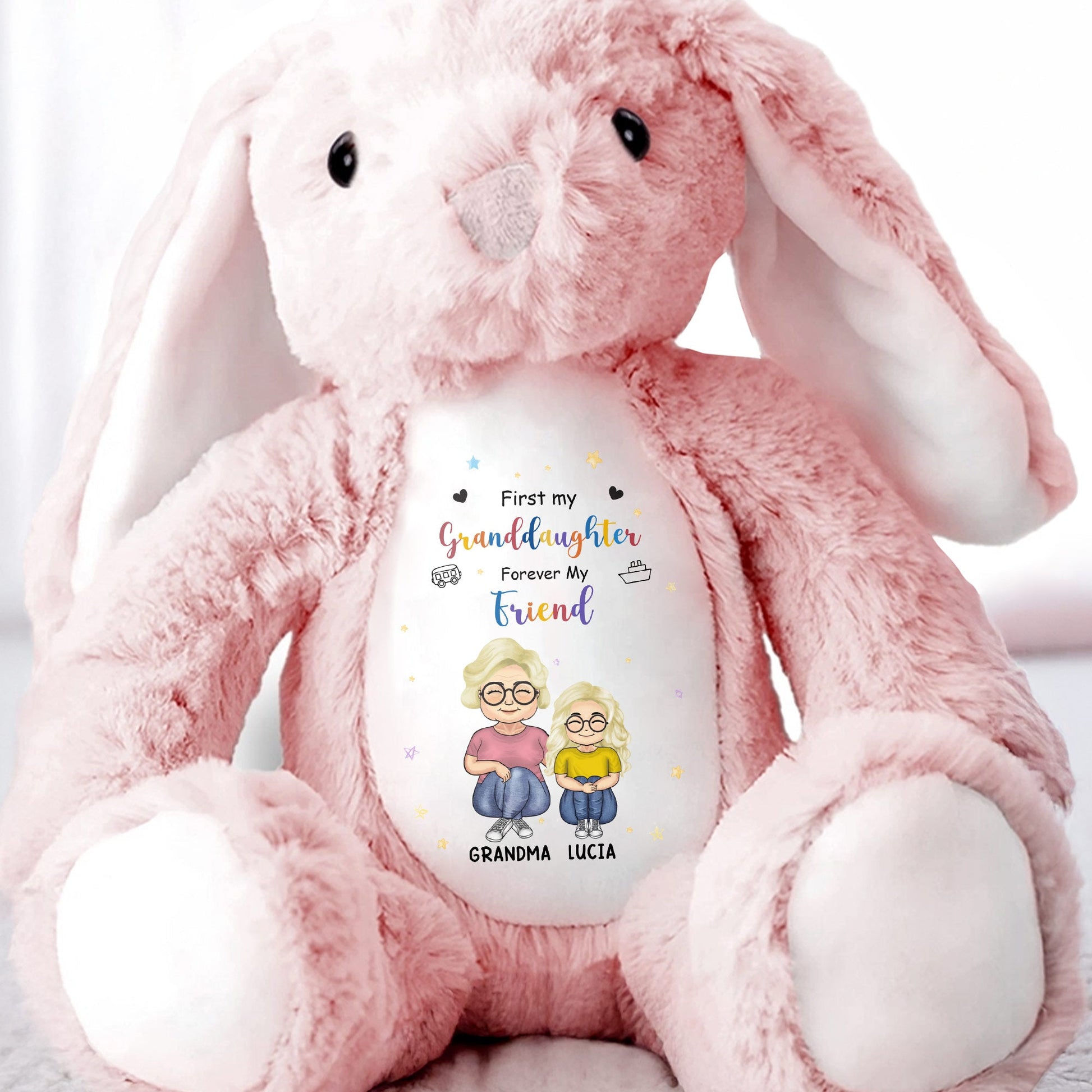 First My Granddaughter, Forever My Friend, Cartoon Characters - Personalized Stuffed Bunny - KID054_BUN