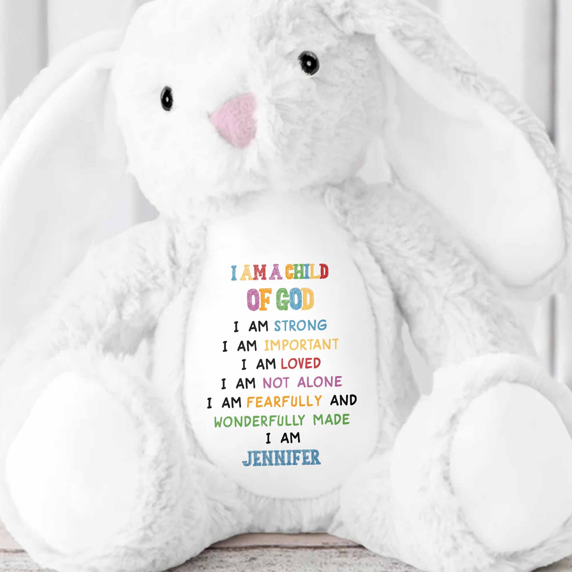 I Am A Child Of God Soft Plush Toy With Inspirational Message - Personalized Stuffed Bunny - KID086_BUN
