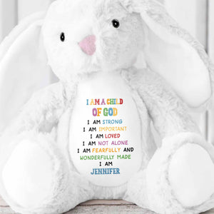 I Am A Child Of God Soft Plush Toy With Inspirational Message - Personalized Stuffed Bunny - KID086_BUN