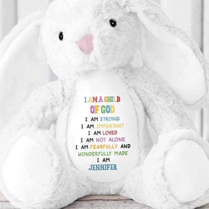 I Am A Child Of God Soft Plush Toy With Inspirational Message - Personalized Stuffed Bunny - KID086_BUN