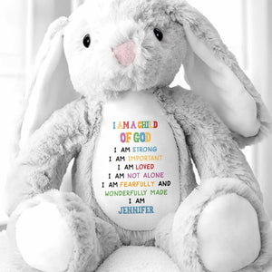 I Am A Child Of God Soft Plush Toy With Inspirational Message - Personalized Stuffed Bunny - KID086_BUN