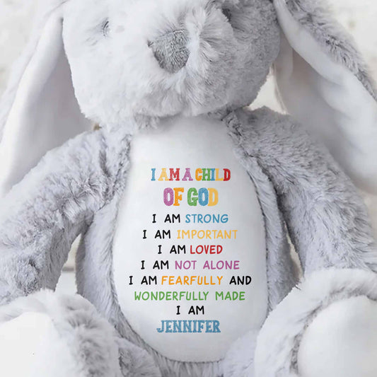 I Am A Child Of God Soft Plush Toy With Inspirational Message - Personalized Stuffed Bunny - KID086_BUN