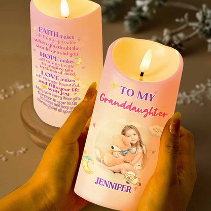 To My Granddaughter, Teddy Bear and Hearts LED Candle - Personalized Custom LED Candle - KID105_LECA
